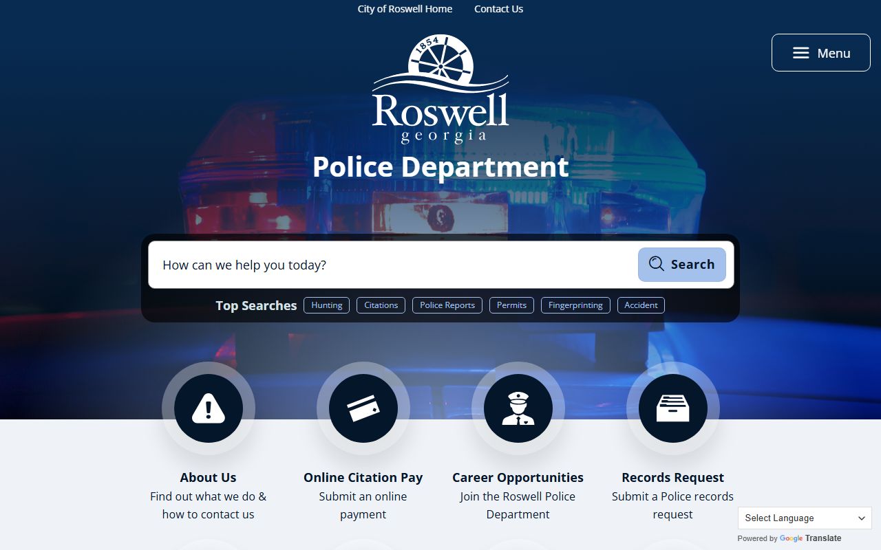 Roswell Police Department website for arrest and booking information