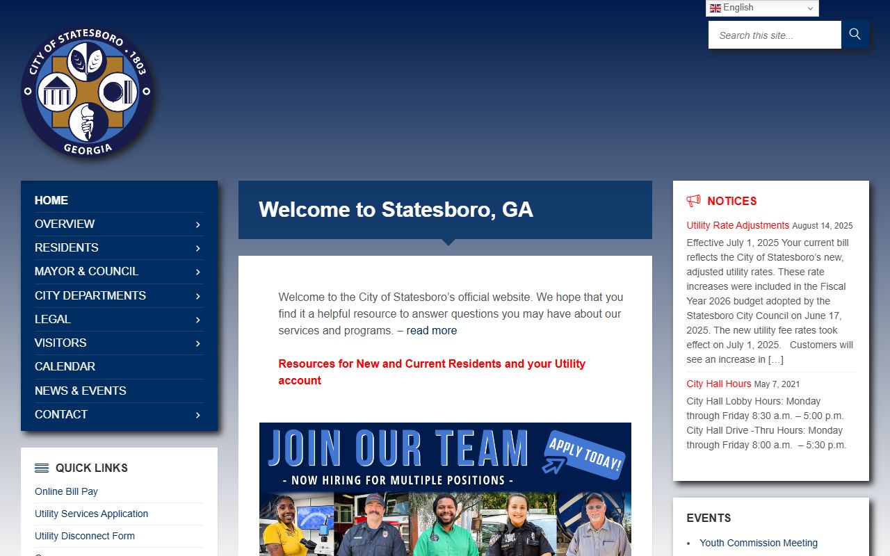 Statesboro city website for 72 hour booking information