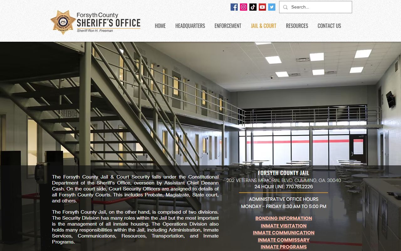 Forsyth County Jail page for 72 hour booking records
