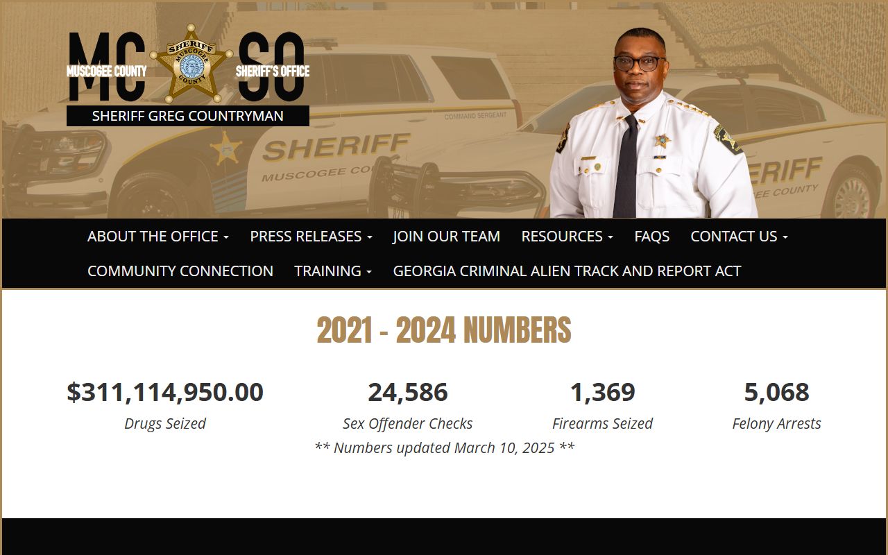 Muscogee County Sheriff Office page for 72 hour booking records