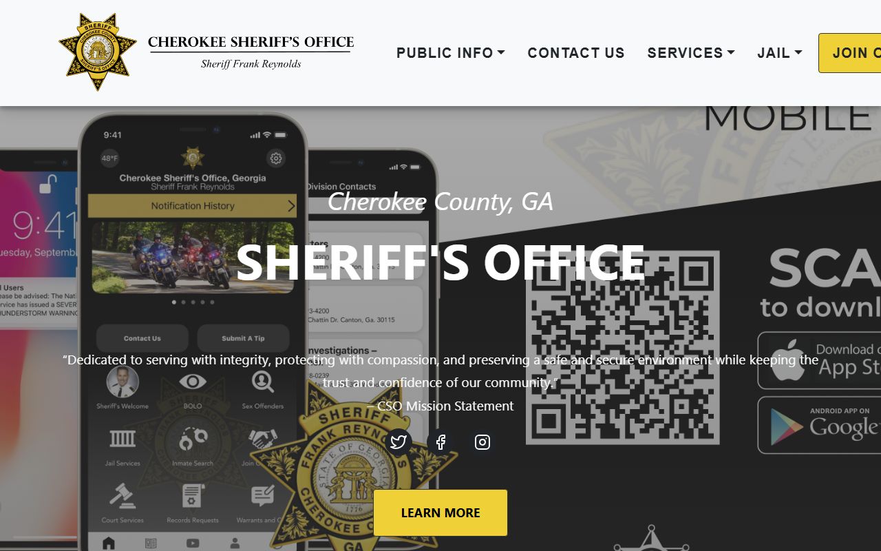 Cherokee County Sheriff office website for 72 hour booking details