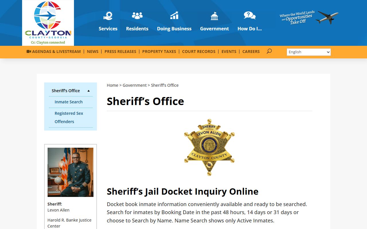 Clayton County Sheriff homepage for 72 hour booking information