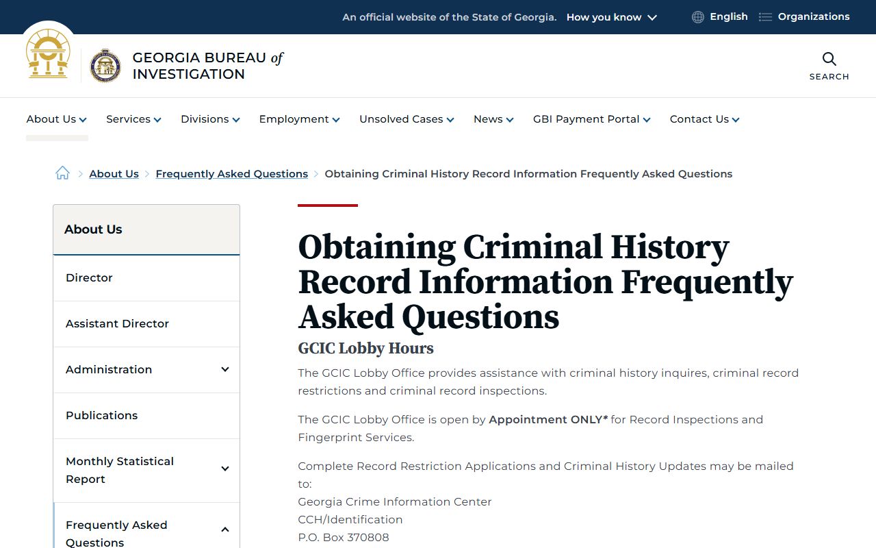 Georgia Bureau of Investigation criminal history FAQ related to 72 hour booking