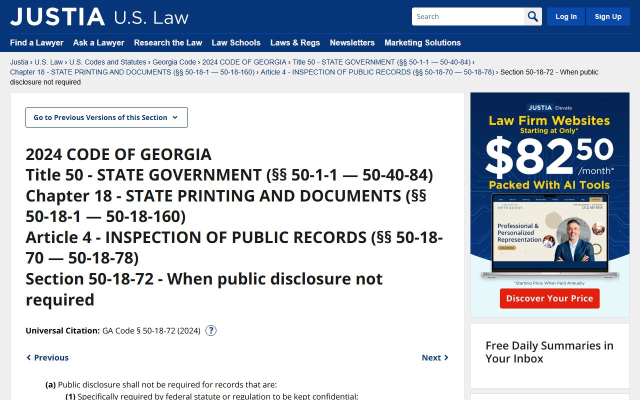 Georgia Open Records Act statute for 72 hour booking public access